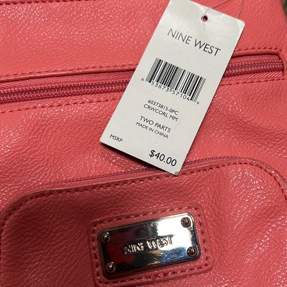 NWT Nine West bag small faux pebbled leather, salmon w silver hardware so cute! - Picture 8 of 10